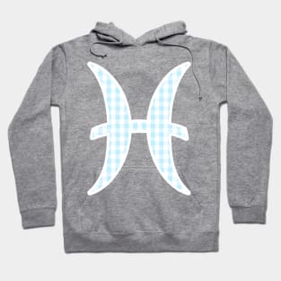 Pisces Zodiac Horoscope Symbol in Pastel Blue and White Gingham Pattern Hoodie